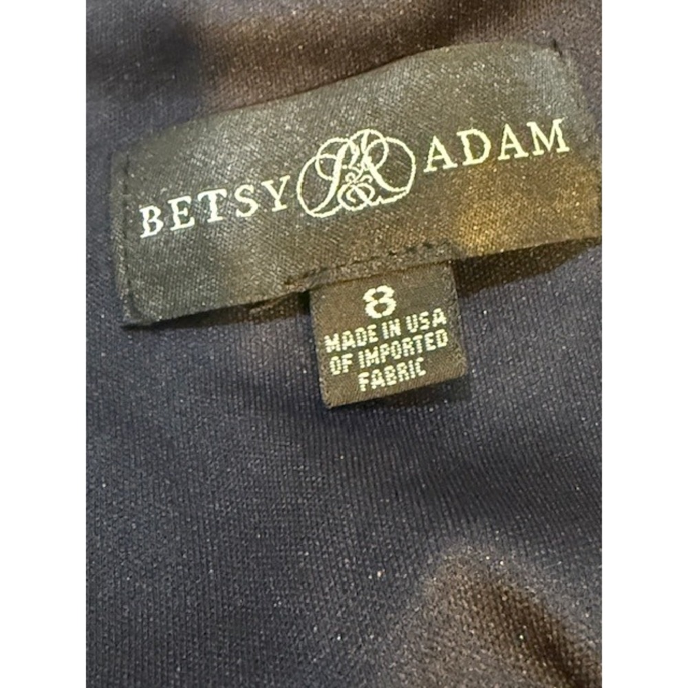 Betsy Adam Navy Faux Wrap Ruffle Formal Gown Size 8 Long Sleeve Floor - Picture 3 of 8